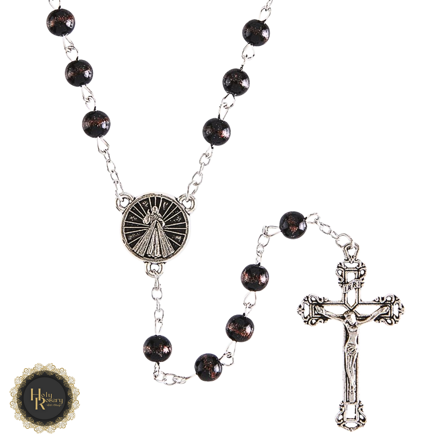 Elegant Divine Mercy Rosary Beads for sale with silver cross and vibrant beads for personal devotion